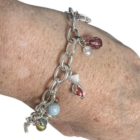 Handbag & High Heel Shoes Charm Bracelet, Silver Tone Beads Lobster Claw Chain - Picture 2 of 7